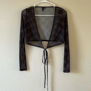 💕 3/$15 garage sheer long sleeve cropped wrap/ front tie top